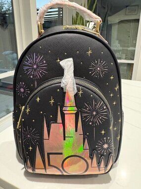 NWT Disney Parks 50th Anniversary Grand Finale Black Loungefly Mini Backpack